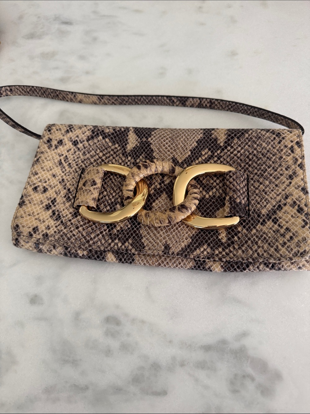 Michael Kors Snake-Print Leather Crossbody Bag with Gold Hardware
